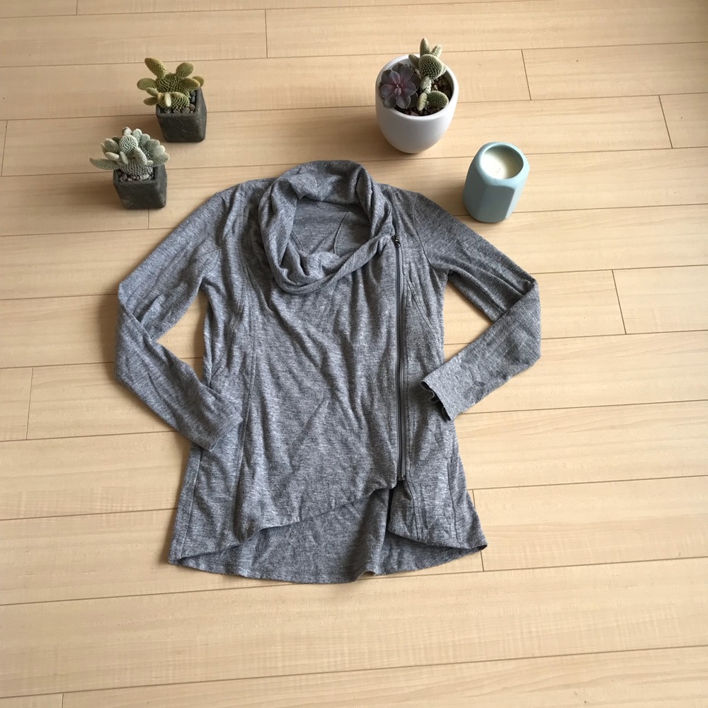 Moto Style Side Zip Soft Flowy Cardigan Drape Neck - image 1